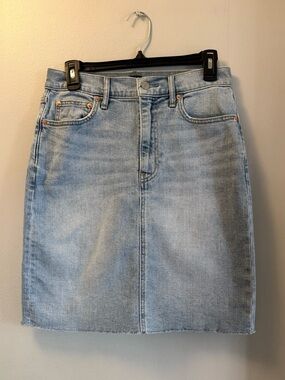 GAP Women's Light Wash Denim Pencil Skirt with fringe hem